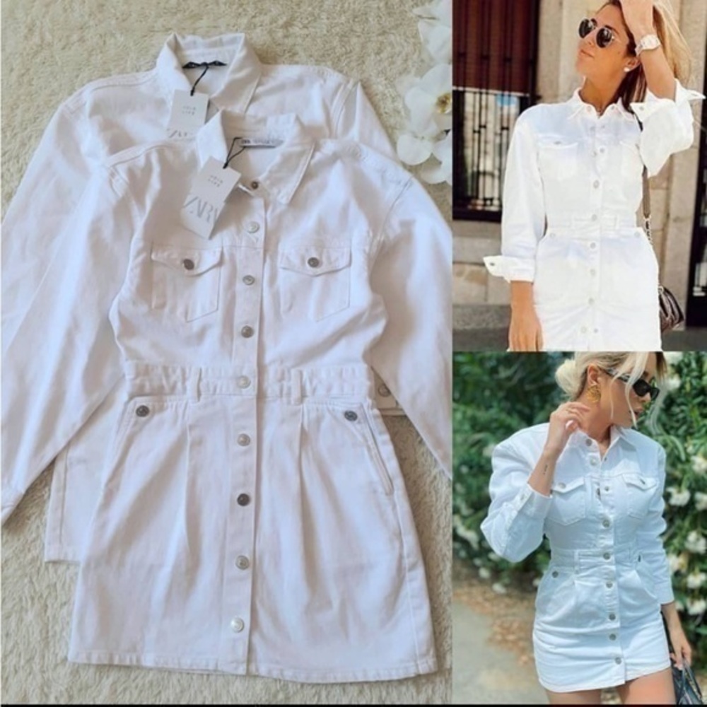 ZARA denim white mini dress